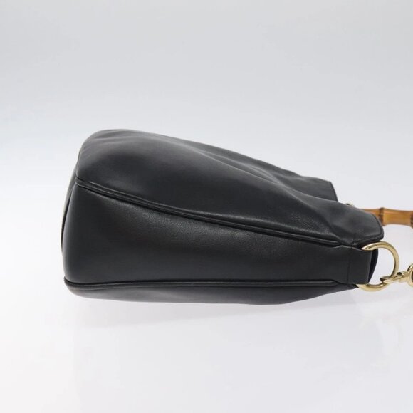 GUCCI Bamboo Hand Bag Leather 2way Black Gold - Picture 4 of 15